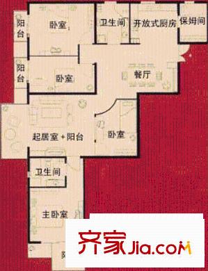 翠微嘉园户型图A座E户型 4室2厅2卫1厨