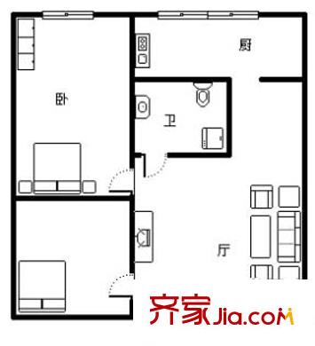 汽修一厂宿舍户型图户型图 2室1厅1卫1厨
