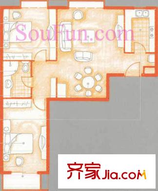 新裕家园户型图A3户型 2室2厅1卫1厨