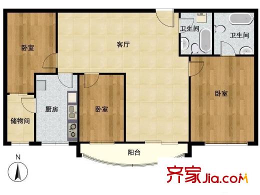 锦湖园公寓 3室 户型图