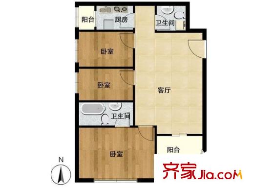 锦湖园公寓 3室 户型图