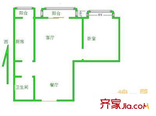 海悦名门户型图户型图 1室2厅1卫1厨