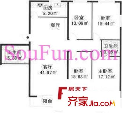信恒大廈戶型圖D戶型 4室2廳2衛(wèi)1廚