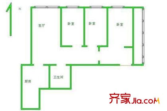 枫泽园户型图户型图 3室1厅1卫1厨