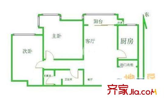 万科东第户型图户型图 2室1厅1卫1厨