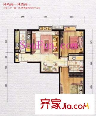 当代城市家园户型图小1户型 2室2厅1卫1厨