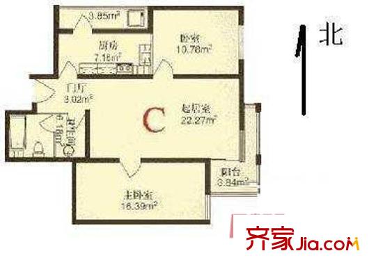 青塔春园户型图户型图 2室1厅1卫1厨