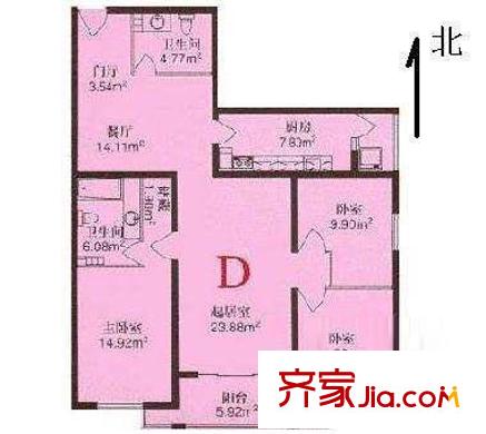 青塔春园户型图户型图 3室2厅2卫1厨