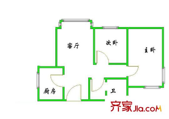 青塔春园户型图户型图 2室1厅1卫1厨