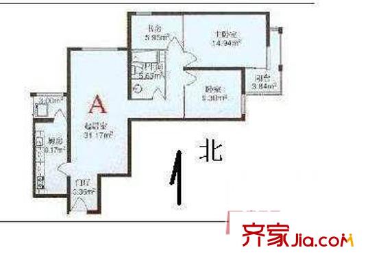 青塔春园户型图户型图 3室1厅1卫1厨
