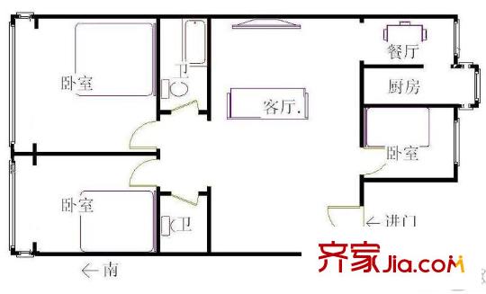 榆苑公寓户型图户型图 3室2厅2卫1厨