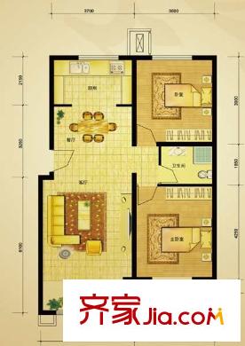 领秀新硅谷户型图四期9#、10#二居户型图 2室2厅1卫1厨