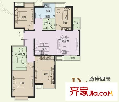 海怡庄园户型图D1户型图 4室2厅2卫1厨