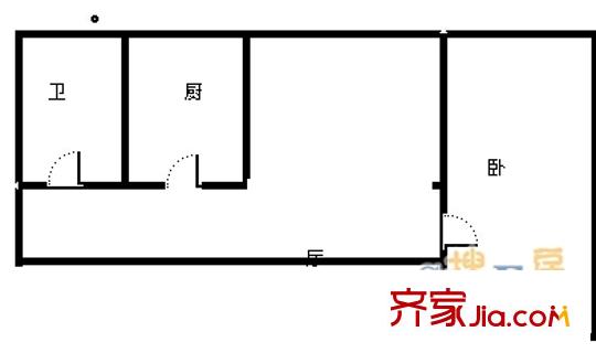 建材城西一里户型图户型图 1室1厅1卫1厨