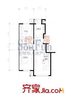 万科中粮假日风景户型图D户型 2室2厅1卫1厨