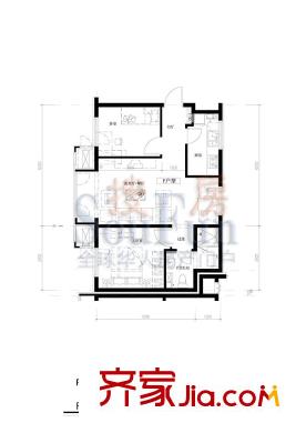 万科中粮假日风景户型图F户型 2室2厅1卫1厨