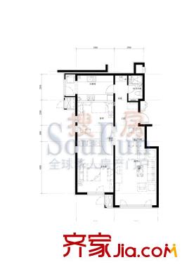 万科中粮假日风景户型图D1户型 2室2厅1卫1厨