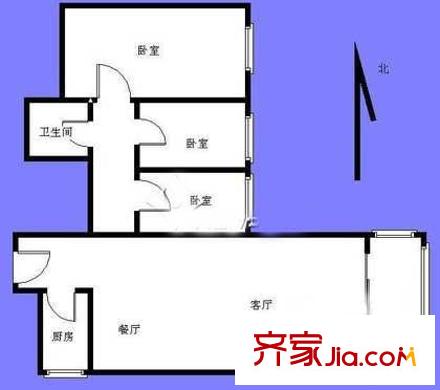 紅蓮北里17號院戶型圖戶型圖 3室2廳1衛(wèi)1廚