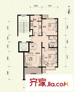 中景江山赋户型图c2-1户型 2室2厅1卫1厨