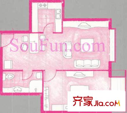 新裕家园户型图A2户型 1室1厅1卫1厨