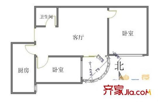 迎曦园户型图户型图 2室1厅1卫1厨