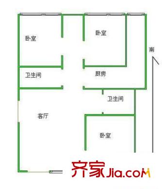 康居南区户型图户型图 3室1厅2卫1厨