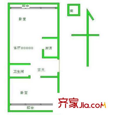 姚家井小區(qū)戶型圖戶型圖	 2室1廳1衛(wèi)1廚