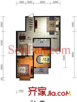 中水金海嘉苑户型图D户型 2室2厅1卫1厨
