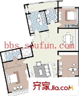锦秋知春户型图户型图 2室2厅1卫1厨