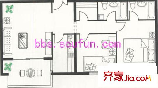龍?jiān)乐迲粜蛨D戶型圖 2室1廳2衛(wèi)1廚
