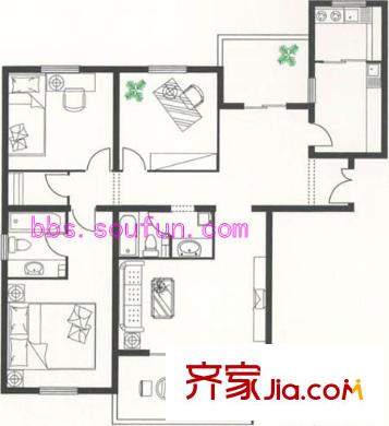 龍?jiān)乐迲粜蛨D戶型圖 3室2廳2衛(wèi)1廚