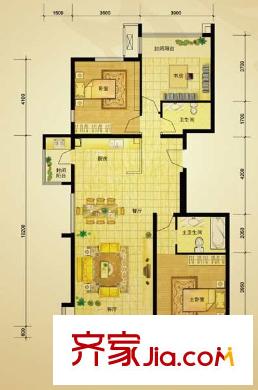 领秀新硅谷户型图四期1-5#三居户型图 3室2厅1卫1厨