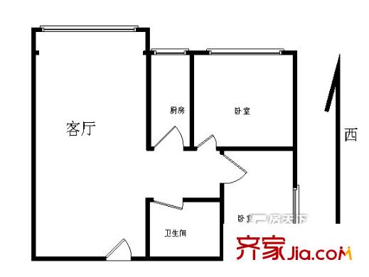高粱橋斜街戶型圖高粱橋乙40號(hào)院74.3平西北向 2室1廳1衛(wèi)1廚