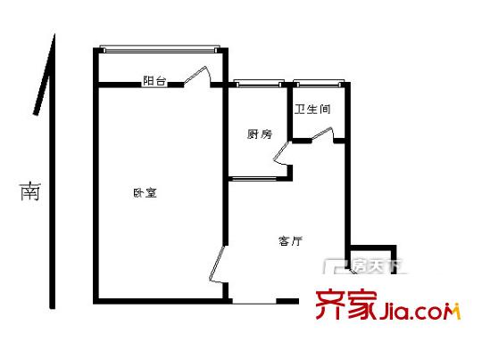 高粱橋斜街戶型圖高粱橋乙40號(hào)院44.3平南向 1室1廳1衛(wèi)1廚