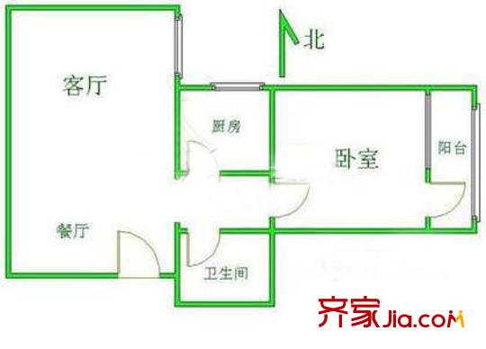 紅蓮北里17號院戶型圖戶型圖 1室2廳1衛(wèi)1廚
