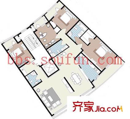 锦秋知春户型图户型图 3室2厅2卫1厨