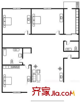 花园小区户型图户型图 3室1厅2卫1厨