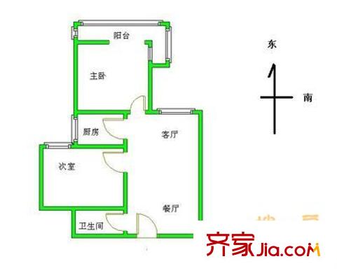 沁园公寓户型图户型图 2室1厅1卫1厨