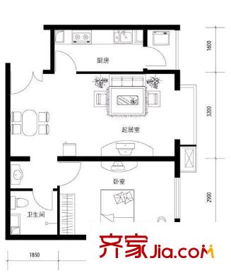 安宁佳园户型图户型图 1室1厅1卫1厨