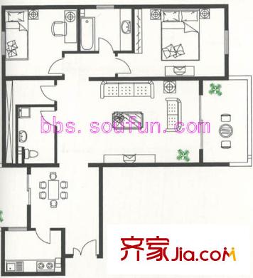 龍?jiān)乐迲粜蛨D戶型圖 2室2廳2衛(wèi)1廚