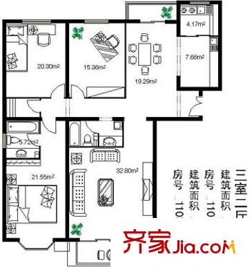 龍岳洲戶型圖戶型圖 3室2廳2衛(wèi)1廚