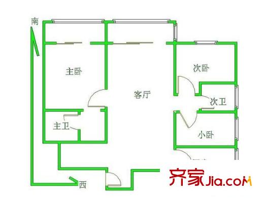 鑫兆雅园户型图户型图 3室1厅2卫1厨