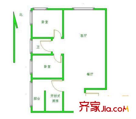 复兴路46号院户型图户型图 2室2厅1卫1厨
