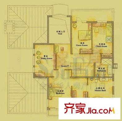 东山墅户型图Ci户型二层平面图 4室1厅2卫