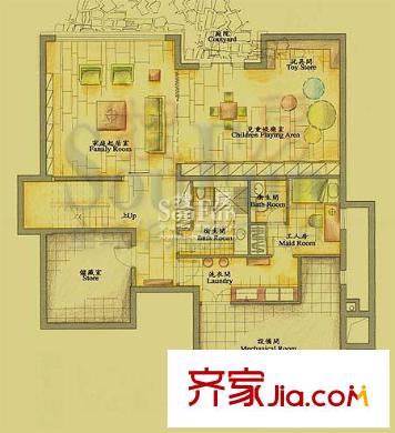 东山墅户型图Di户型庭院平面图 1室2厅2卫