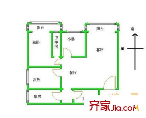 沁园公寓户型图户型图 3室1厅2卫1厨