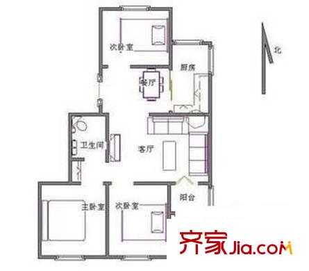 安宁佳园户型图户型图 3室1厅1卫1厨
