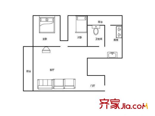 复兴路46号院 2室 户型图