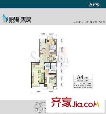 丽港美度户型图20号楼A4户型 2室2厅2卫1厨