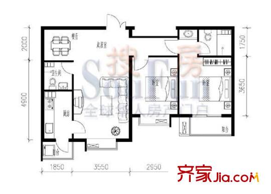 华龙美树户型图户型图 2室2厅2卫1厨
